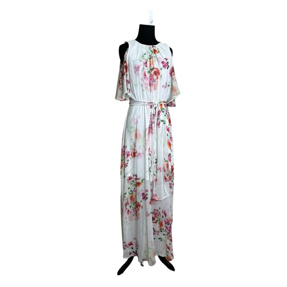 Calvin Klein white red floral print cold shoulder maxi dress size 4 - Picture 14 of 16